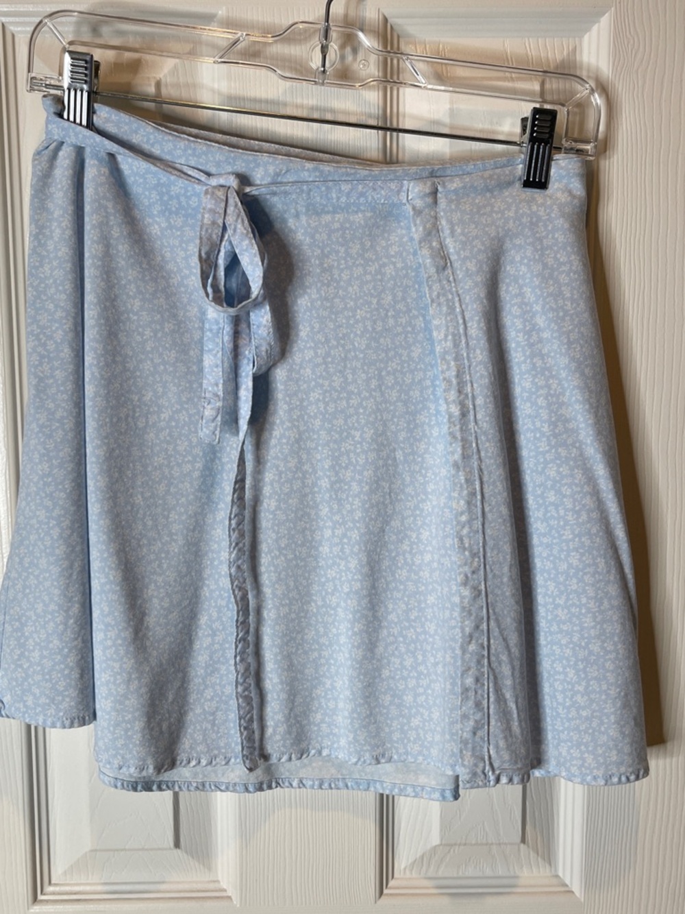Light Blue Floral Wrap Tie-Waist Skater Skirt